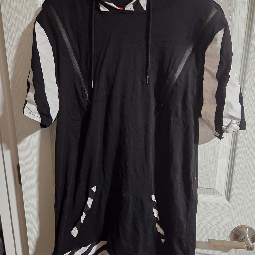 Rscoop Stylish Black and White Men's Shirt Zipper Design Size L